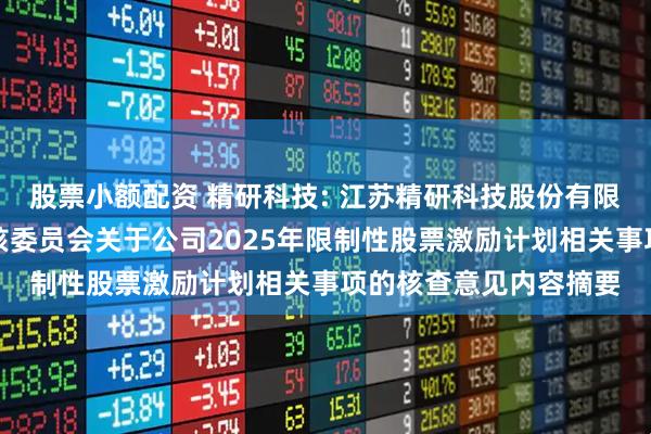 股票小额配资 精研科技: 江苏精研科技股份有限公司董事会薪酬与考核委员会关于公司2025年限制性股票激励计划相关事项的核查意见内容摘要